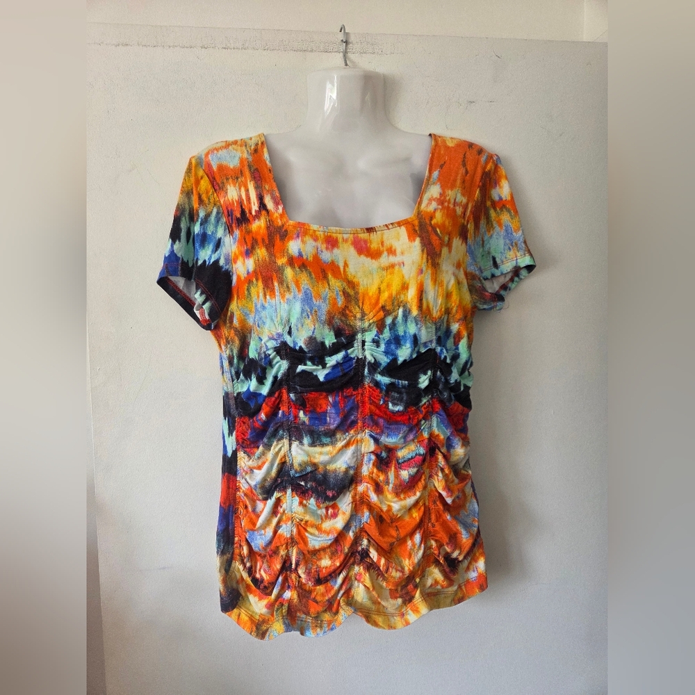Linea Domani Limited Editioin Vibrant Ruched Tie Dye Top NWT